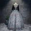 Chic / Beautiful Silver Navy Blue Prom Dresses 2017 Ball Gown V-Neck Long Sleeve Appliques Buckle Sash Floor-Length / Long Ruffle Backless Formal Dresses