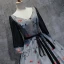 Chic / Beautiful Silver Navy Blue Prom Dresses 2017 Ball Gown V-Neck Long Sleeve Appliques Buckle Sash Floor-Length / Long Ruffle Backless Formal Dresses