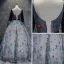 Chic / Beautiful Silver Navy Blue Prom Dresses 2017 Ball Gown V-Neck Long Sleeve Appliques Buckle Sash Floor-Length / Long Ruffle Backless Formal Dresses