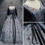 Chic / Beautiful Silver Navy Blue Prom Dresses 2017 Ball Gown V-Neck Long Sleeve Appliques Buckle Sash Floor-Length / Long Ruffle Backless Formal Dresses