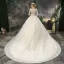 Romantic Chic / Beautiful Church Wedding Dresses 2017 Lace Appliques Pearl Sequins Backless Long Sleeve Scoop Neck Cathedral Train Champagne Ball Gown