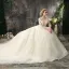Romantic Chic / Beautiful Church Wedding Dresses 2017 Lace Appliques Pearl Sequins Backless Long Sleeve Scoop Neck Cathedral Train Champagne Ball Gown