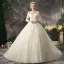 Romantic Chic / Beautiful Church Wedding Dresses 2017 Lace Appliques Pearl Sequins Backless Long Sleeve Scoop Neck Cathedral Train Champagne Ball Gown