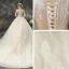 Romantic Chic / Beautiful Church Wedding Dresses 2017 Lace Appliques Pearl Sequins Backless Long Sleeve Scoop Neck Cathedral Train Champagne Ball Gown