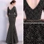Chic / Belle Noire Doré Robe De Soirée 2018 Trompette / Sirène V-Cou 3/4 Manches Métal Ceinture Fendue devant Longueur Cheville Volants Dos Nu Robe De Ceremonie