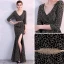 Chic / Belle Noire Doré Robe De Soirée 2018 Trompette / Sirène V-Cou 3/4 Manches Métal Ceinture Fendue devant Longueur Cheville Volants Dos Nu Robe De Ceremonie