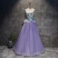 Chic / Beautiful White Lilac Prom Dresses 2017 A-Line / Princess Scoop Neck Sleeveless Appliques Lace Crystal Floor-Length / Long Ruffle Pierced Backless Formal Dresses