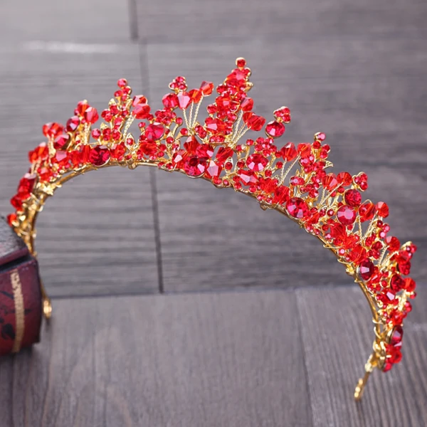 Piękne Czerwone Rhinestone Złote Tiara 2018 Metal Kryształ Ślub Akcesoria