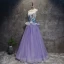 Chic / Beautiful White Lilac Prom Dresses 2017 A-Line / Princess Scoop Neck Sleeveless Appliques Lace Crystal Floor-Length / Long Ruffle Pierced Backless Formal Dresses