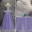 Chic / Beautiful White Lilac Prom Dresses 2017 A-Line / Princess Scoop Neck Sleeveless Appliques Lace Crystal Floor-Length / Long Ruffle Pierced Backless Formal Dresses