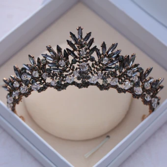 Vintage Retro Baroque Black Tiara 2018 Metal Crystal Rhinestone Wedding Accessories