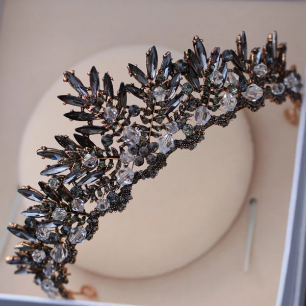 Vintage Barokowy Czarne Tiara 2018 Metal Kryształ Rhinestone Ślub Akcesoria