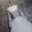 Chic / Beautiful Silver Prom Dresses 2017 Ball Gown Scoop Neck Long Sleeve Appliques Lace Flower Floor-Length / Long Pleated Pierced Backless Formal Dresses