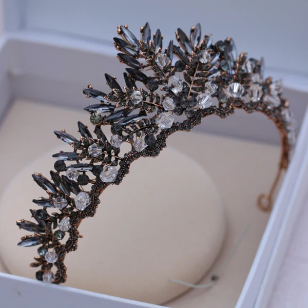 Vintage Barokowy Czarne Tiara 2018 Metal Kryształ Rhinestone Ślub Akcesoria