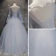 Chic / Beautiful Silver Prom Dresses 2017 Ball Gown Scoop Neck Long Sleeve Appliques Lace Flower Floor-Length / Long Pleated Pierced Backless Formal Dresses
