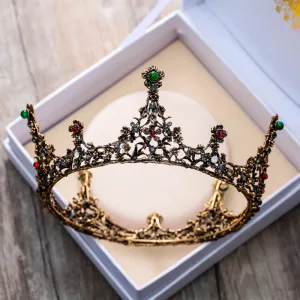 Vintage Barokowy Brązowy Tiara 2018 Metal Rhinestone Zielony Czerwone Frezowanie Akcesoria