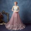 Chic / Beautiful Blushing Pink Prom Dresses 2017 A-Line / Princess Scoop Neck Sleeveless Appliques Flower Pearl Rhinestone Cathedral Train Backless Pierced Formal Dresses