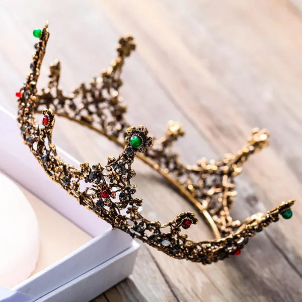 Vintage / Retro Baroque Bronze Tiara 2018 Metal Rhinestone Green Red Beading Accessories