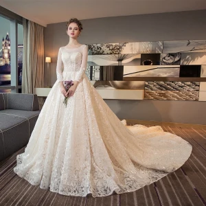 Bling Bling Champagne Transparentes Robe De Mariée 2018 Princesse Encolure Carrée Manches Longues Dos Nu Appliques Paillettes Glitter Tulle Perlage Volants Cathedral Train