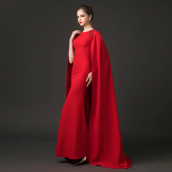 Modest / Simple Red Evening Dresses 2018 Trumpet / Mermaid Scoop Neck Sleeveless Beading Watteau Train Formal Dresses