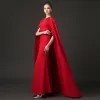Modest / Simple Red Evening Dresses  2018 Trumpet / Mermaid Scoop Neck Sleeveless Beading Watteau Train Formal Dresses
