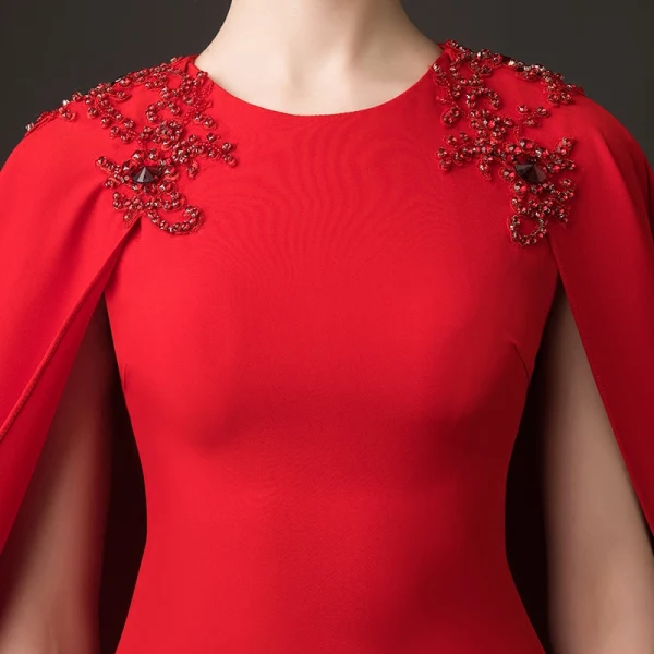 Modest / Simple Red Evening Dresses 2018 Trumpet / Mermaid Scoop Neck Sleeveless Beading Watteau Train Formal Dresses