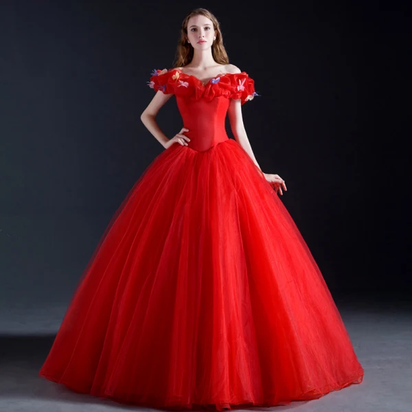 Cinderella White Prom Dresses 2017 Ball Gown Off-The-Shoulder Short Sleeve Butterfly Appliques Flower Chapel Train Ruffle Backless Formal Dresses