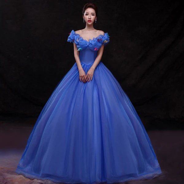 Cinderella White Prom Dresses 2017 Ball Gown Off-The-Shoulder Short Sleeve Butterfly Appliques Flower Chapel Train Ruffle Backless Formal Dresses