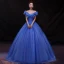 Cinderella White Prom Dresses 2017 Ball Gown Off-The-Shoulder Short Sleeve Butterfly Appliques Flower Chapel Train Ruffle Backless Formal Dresses