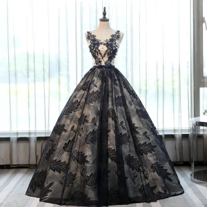 Chic Belle Champagne Bleu Marine Robe De Bal 2017 Robe Boule Encolure Dégagée Sans Manches Appliques En Dentelle Paillettes Perle Noeud Ceinture Longue Volants Percé Dos Nu Robe De Ceremonie