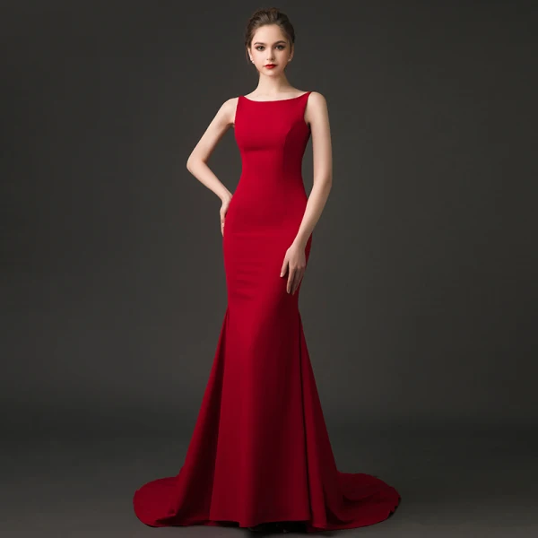 Sexy Burgundy Evening Dresses 2018 Trumpet / Mermaid Square Neckline Sleeveless Court Train Ruffle Backless Formal Dresses