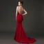 Sexy Burgundy Evening Dresses  2018 Trumpet / Mermaid Square Neckline Sleeveless Court Train Ruffle Backless Formal Dresses