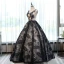 Chic / Belle Champagne Bleu Marine Robe De Bal 2017 Robe Boule Encolure Dégagée Sans Manches Appliques En Dentelle Paillettes Perle Noeud Ceinture Longue Volants Percé Dos Nu Robe De Ceremonie