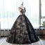 Chic / Belle Champagne Bleu Marine Robe De Bal 2017 Robe Boule Encolure Dégagée Sans Manches Appliques En Dentelle Paillettes Perle Noeud Ceinture Longue Volants Percé Dos Nu Robe De Ceremonie