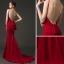 Sexy Burgundy Evening Dresses  2018 Trumpet / Mermaid Square Neckline Sleeveless Court Train Ruffle Backless Formal Dresses