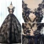 Chic / Belle Champagne Bleu Marine Robe De Bal 2017 Robe Boule Encolure Dégagée Sans Manches Appliques En Dentelle Paillettes Perle Noeud Ceinture Longue Volants Percé Dos Nu Robe De Ceremonie