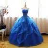 Chic / Beautiful Prom Dresses 2017 Ball Gown Sweetheart Sleeveless Appliques Lace Sequins Rhinestone Floor-Length / Long Cascading Ruffles Backless Formal Dresses