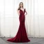 Sexy Burgundy Suede Evening Dresses  2018 Trumpet / Mermaid V-Neck Cap Sleeves Court Train Ruffle Backless Formal Dresses