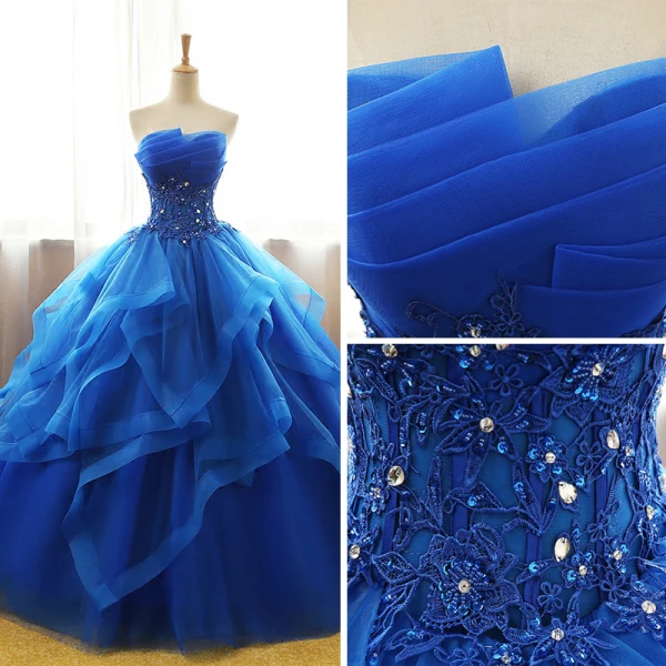 Fine Ballkjoler 2017 Ballkjole Kjæreste Uten Ermer Appliques Blonder Paljetter Rhinestone Lange Gripende Ruffles Ryggløse Formelle Kjoler