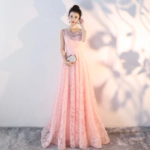 Bling Bling Perle Rosa Gjennomsiktig Blonder Selskapskjoler 2018 Prinsesse Scoop Halsen Uten Ermer Sash Domstol Tog Buste Ryggløse Formelle Kjoler