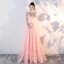 Bling Bling Pearl Pink See-through Lace Evening Dresses  2018 A-Line / Princess Scoop Neck Sleeveless Sash Court Train Ruffle Backless Formal Dresses