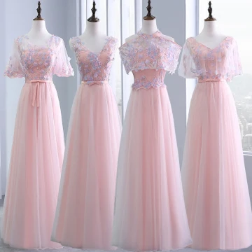 Snygga Fina Pärla Rosa Tärnklänningar 2018 Prinsessa Appliqués Blomma Rosett Skärp Beading Långa Ruffle Halterneck Klänning Till Bröllop