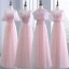 Chic / Belle Perle Rose Robe Demoiselle D'honneur 2018 Princesse Appliques Fleur Noeud Ceinture Perlage Longue Volants Dos Nu Robe Pour Mariage