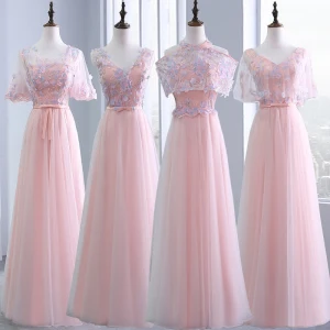 Chic Belle Perle Rose Robe Demoiselle D 039 Honneur 2018 Princesse Appliques Fleur Noeud Ceinture Perlage Longue Volants Dos Nu Robe Pour Mariage