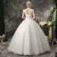 Abordable Chic / Belle Salle Robe De Mariée 2017 En Dentelle Appliques Faux Diamant Dos Nu Col Haut Manches Courtes Longue Ivoire Robe Boule