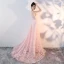 Bling Bling Pearl Pink See-through Lace Evening Dresses  2018 A-Line / Princess Scoop Neck Sleeveless Sash Court Train Ruffle Backless Formal Dresses