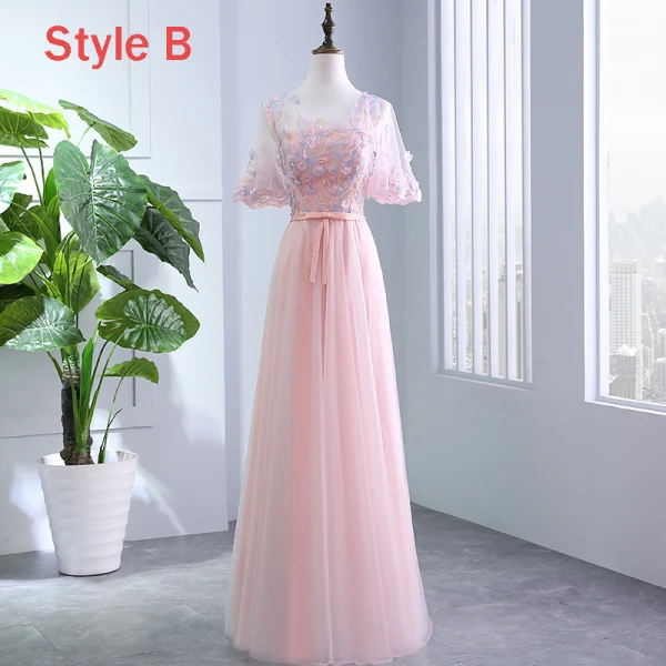 Chic / Belle Perle Rose Robe Demoiselle D'honneur 2018 Princesse Appliques Fleur Noeud Ceinture Perlage Longue Volants Dos Nu Robe Pour Mariage