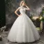 Abordable Chic / Belle Salle Robe De Mariée 2017 En Dentelle Appliques Faux Diamant Dos Nu Col Haut Manches Courtes Longue Ivoire Robe Boule