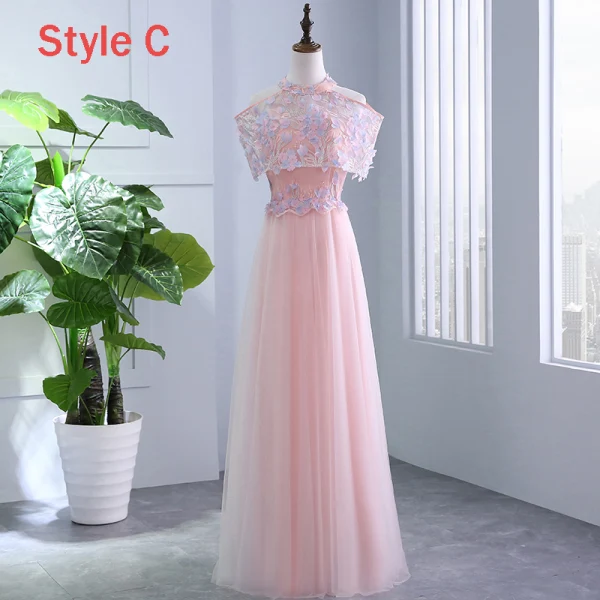 Chic / Belle Perle Rose Robe Demoiselle D'honneur 2018 Princesse Appliques Fleur Noeud Ceinture Perlage Longue Volants Dos Nu Robe Pour Mariage