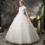 Abordable Chic / Belle Salle Robe De Mariée 2017 En Dentelle Appliques Faux Diamant Dos Nu Col Haut Manches Courtes Longue Ivoire Robe Boule
